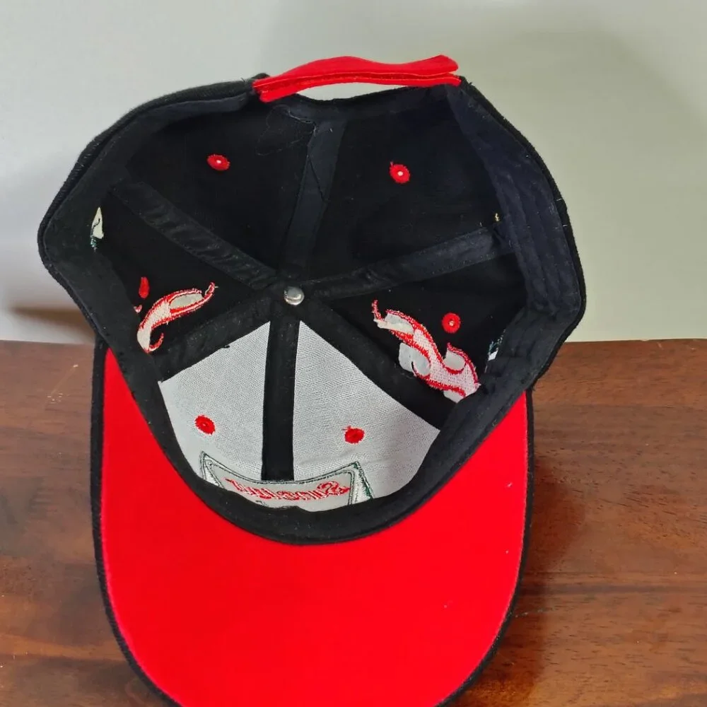 Sinclair Hat Cap Strap Back Black Red Dino Flame Racing Mens - Picture 12 of 12
